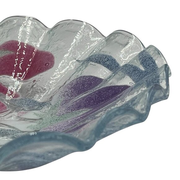 Vtg Sydenstricker Fused Art Glass Iris Floral Ruffled Edge 8" Trinket Bowl Plate - Picture 7 of 11